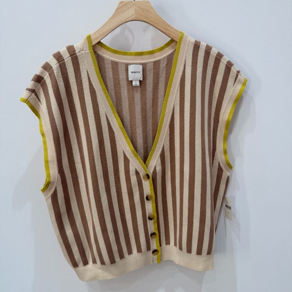 Anthropologie Maeve Slouchy Striped Sleeveless Top with Yellow Trim - Picture 2 of 5